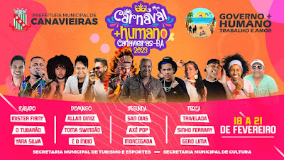 Prefeitura de Canavieiras divulga grade de atrações para o carnaval 2023