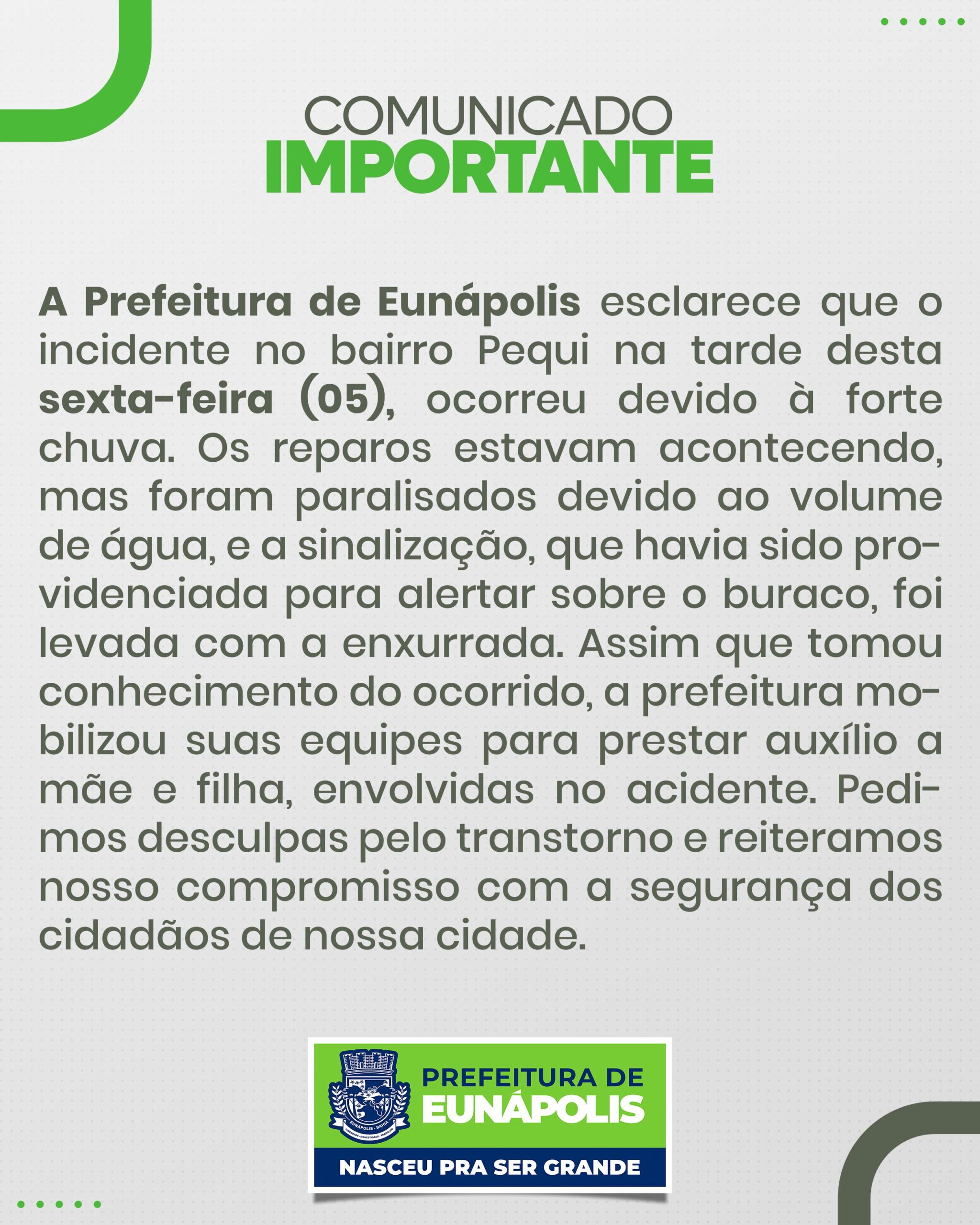 Prefeitura esclarece sobre o incidente no Pequi