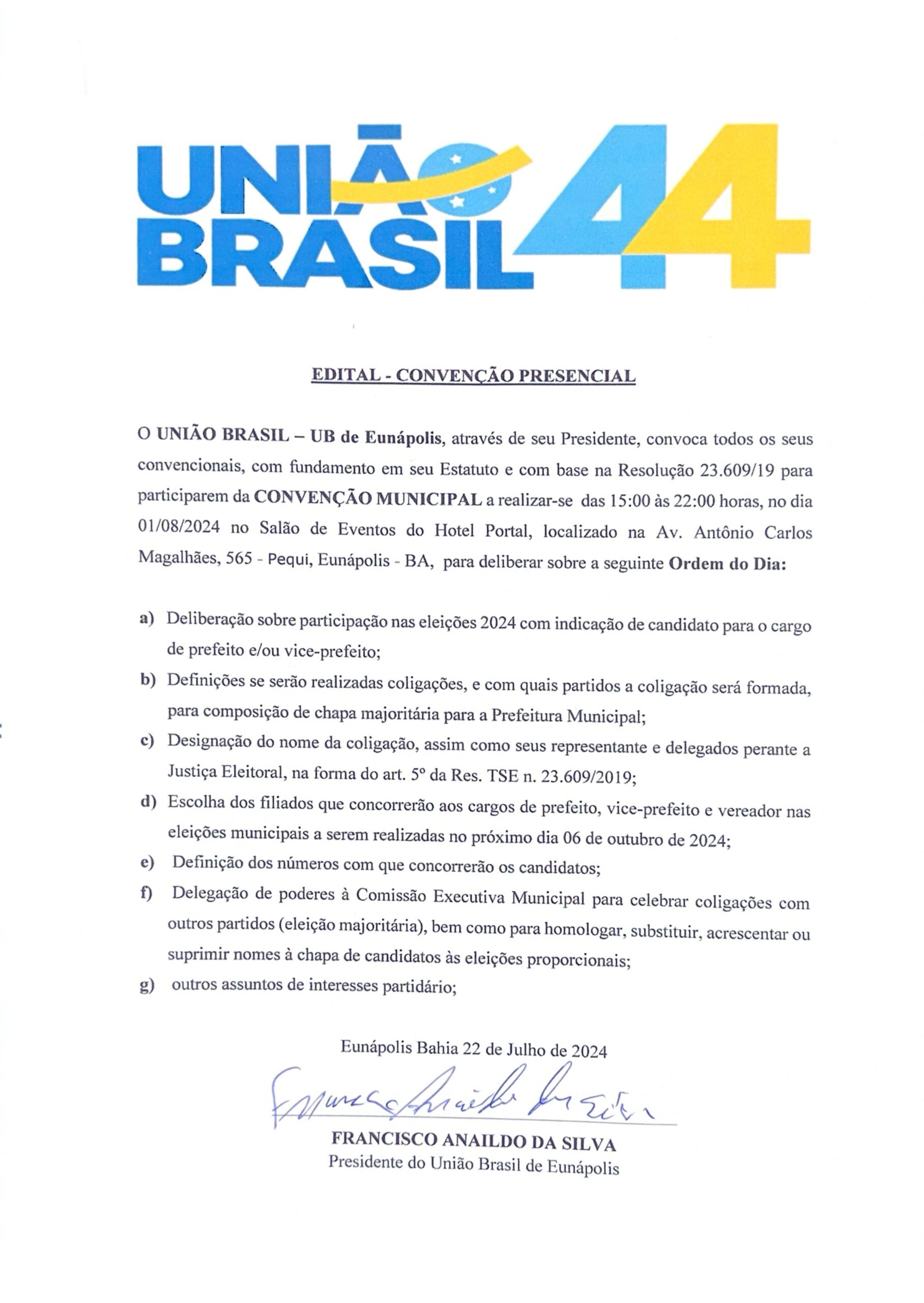 EDITAL DO PARTIDO UNIÃO BRASIL