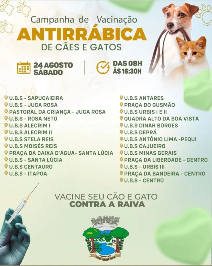 Eunápolis – Vacinação antirrábica de cães e gatos