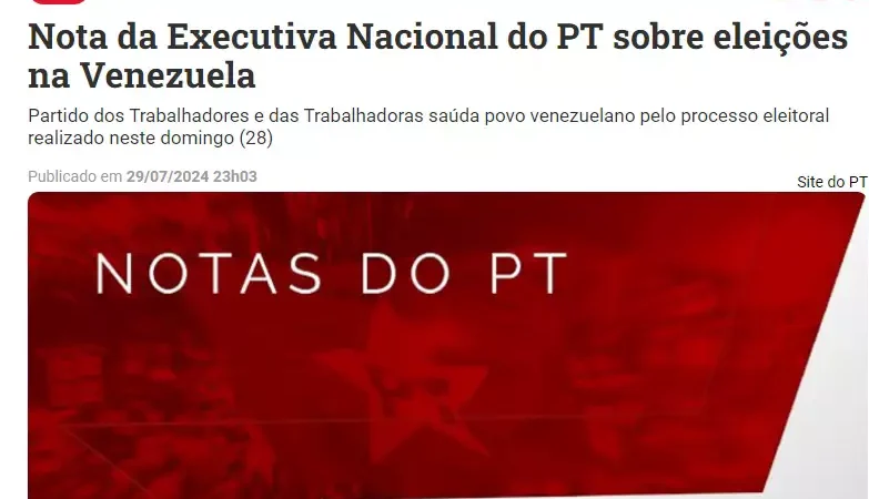 PT DIVIDIDO ENTRE APOIO E CRÍTICA A MADURO