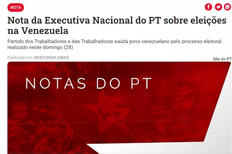 PT DIVIDIDO ENTRE APOIO E CRÍTICA A MADURO