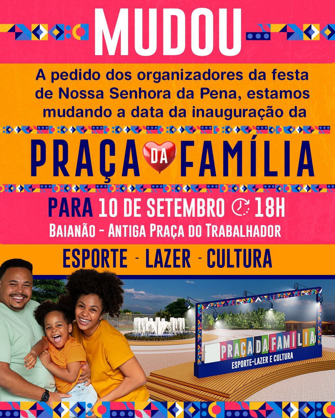 Inauguração da praça da Família ficou para o dia 10 de setembro