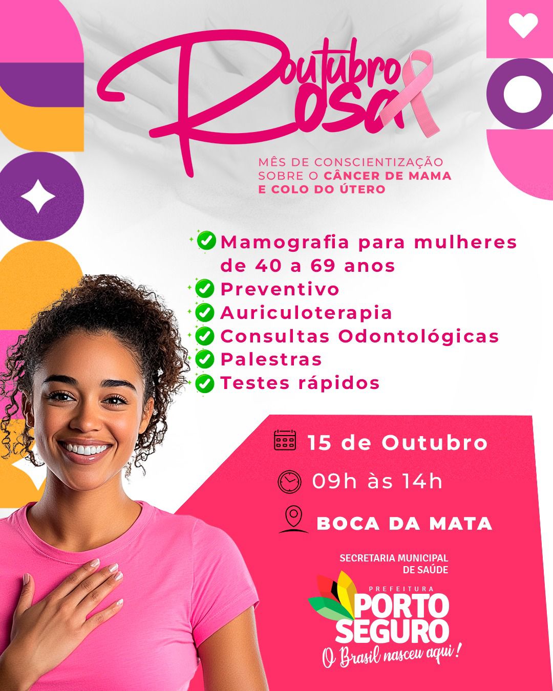 Outubro Rosa: Prefeitura de Porto Seguro intensifica ações de prevenção ao câncer de mama e colo do útero