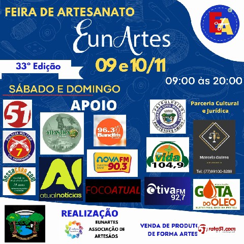 Feira de Artesanato EunArtes , na praça outra vez, venham participar.